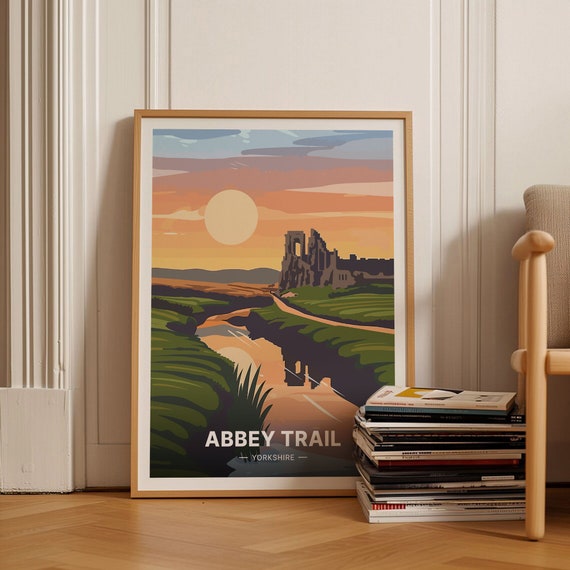 Abbey Trail Yorkshire Sunset Abbey Ruins Vintage Travel Poster