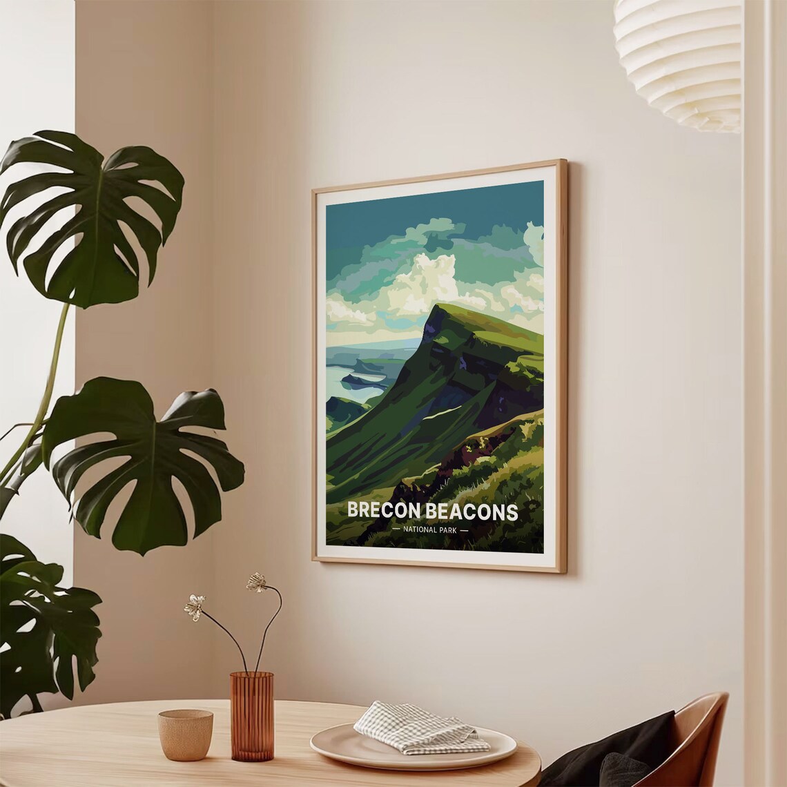 Brecon Beacons Wales National Park Green Peak Lake Travel Poster Art - Image 2
