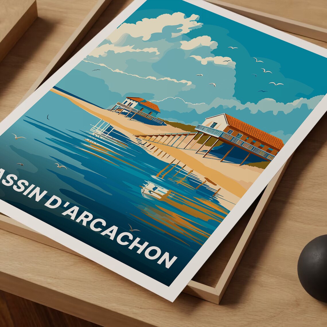 Bassin d'Arcachon Stilt Houses Vintage Coastal Travel Poster - Image 3