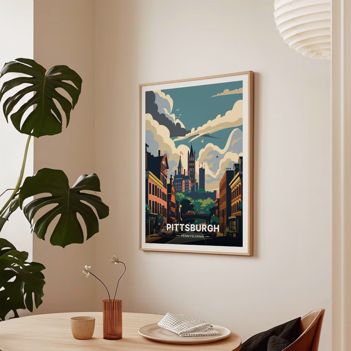 Pittsburgh Skyline Travel Poster, Pennsylvania Cityscape - Image 2