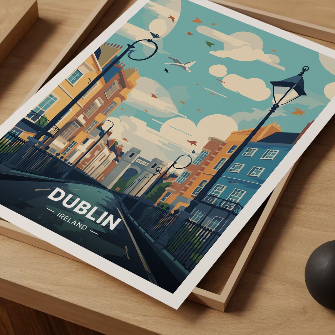 Dublin Ireland Georgian Street Vintage Lamps Stone Arch Travel Poster - Image 3