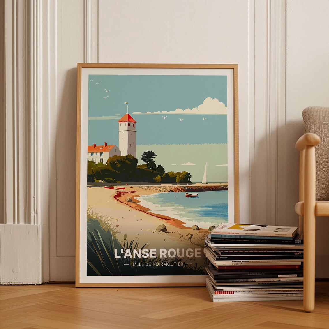 L'Anse Rouge Noirmoutier Island Lighthouse Beach Vintage Travel Poster