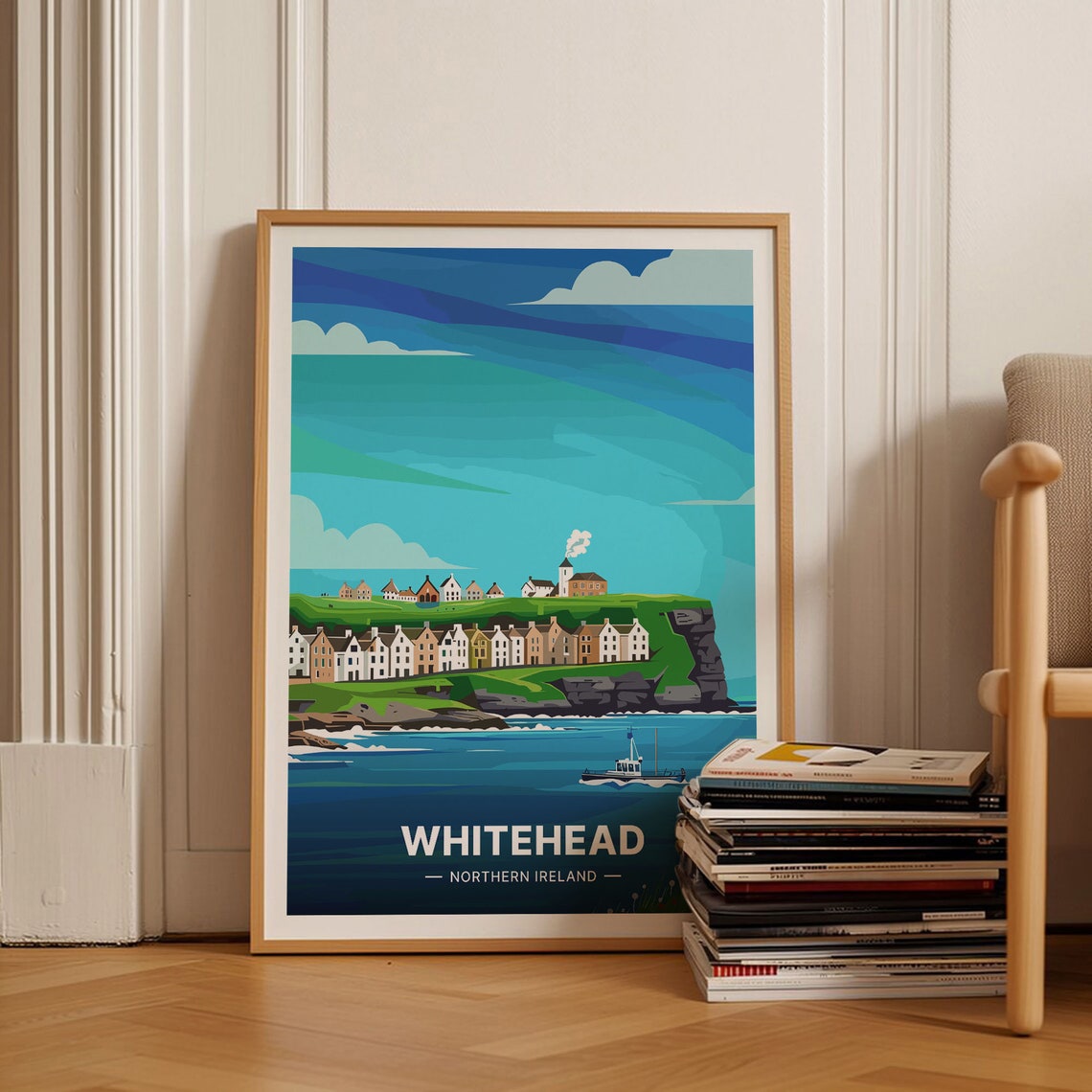 Whitehead Northern Ireland Cliffside Town Lighthouse Harbor Poster