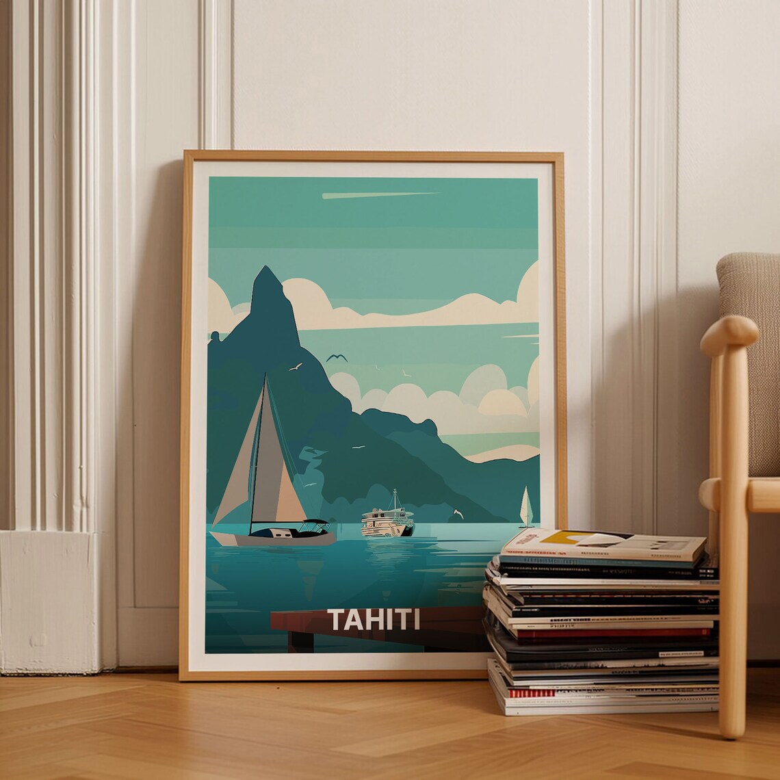 Tahiti Travel Poster, French Polynesia Minimalist Art