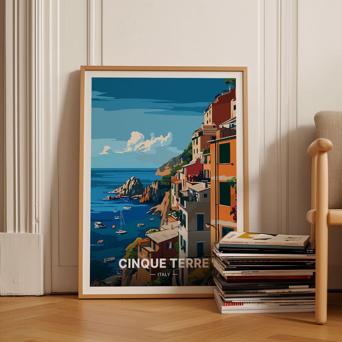 Cinque Terre Italy Cliffside Village Boats Ligurian Coast Poster