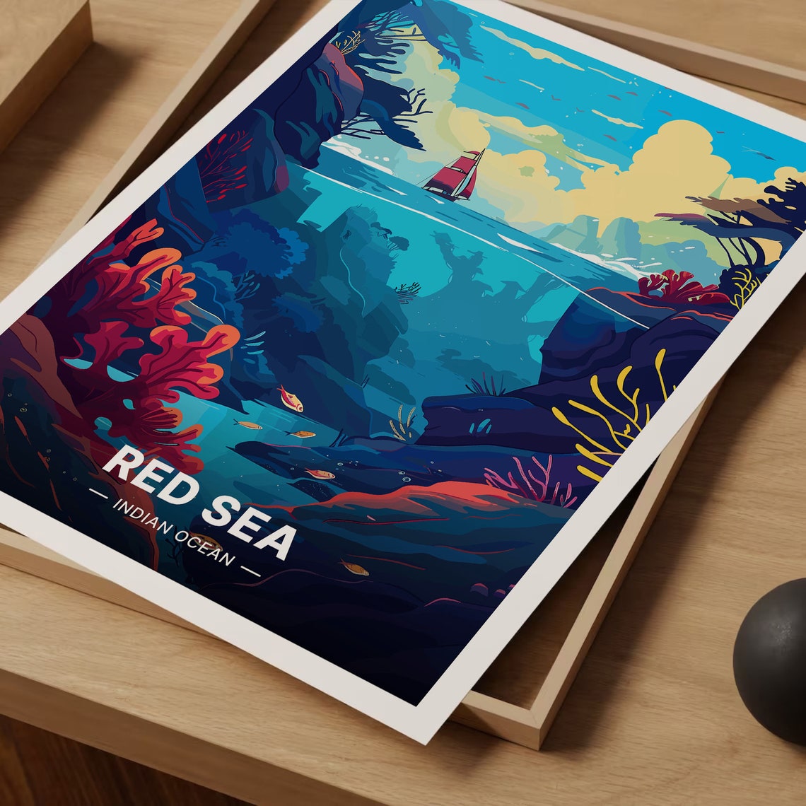 Red Sea Coral Canyon Sailboat Diving Underwater World Poster - Image 3