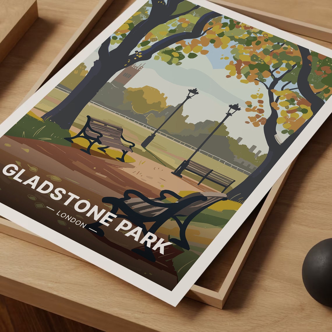 Gladstone Park London Autumn Benches Vintage Travel Poster Art - Image 3
