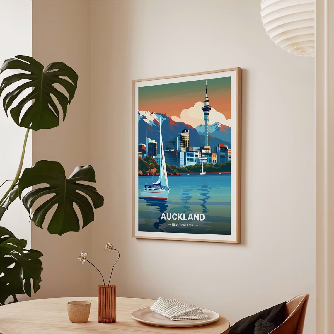 Auckland New Zealand Sky Tower Sparkling Harbor Retro Travel Poster - Image 2