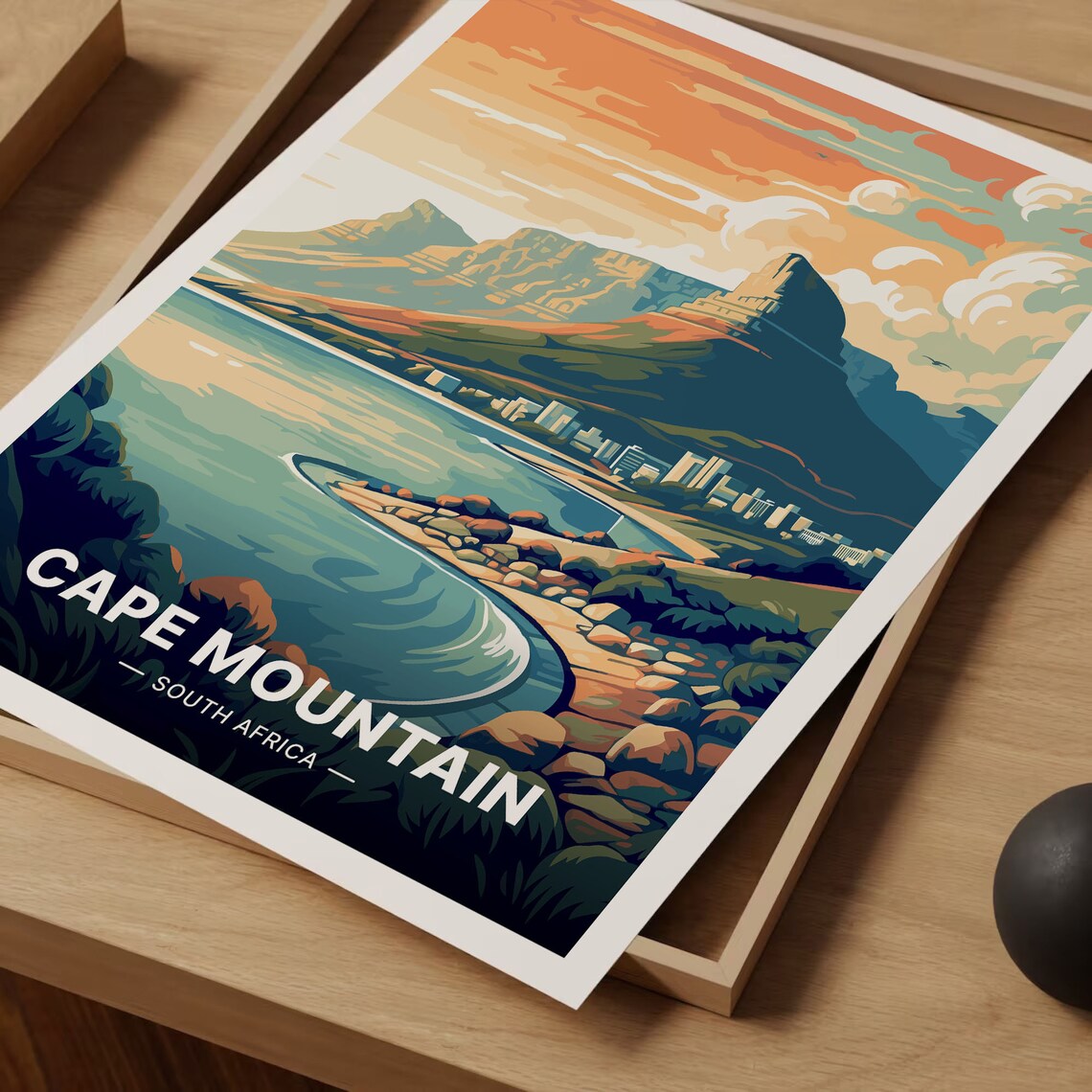Cape Mountain South Africa Coastal Bay Sunset View Travel Poster - Image 3