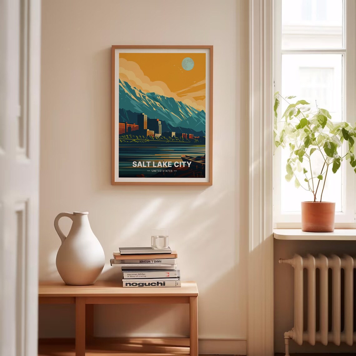 Salt Lake City Utah Mountains Lake Moon Retro Vintage Travel Poster - Image 4
