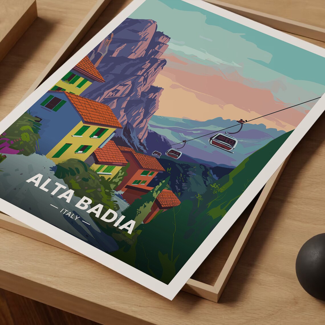 Alta Badia Ski Resort Travel Poster, Dolomites Landscape - Image 3