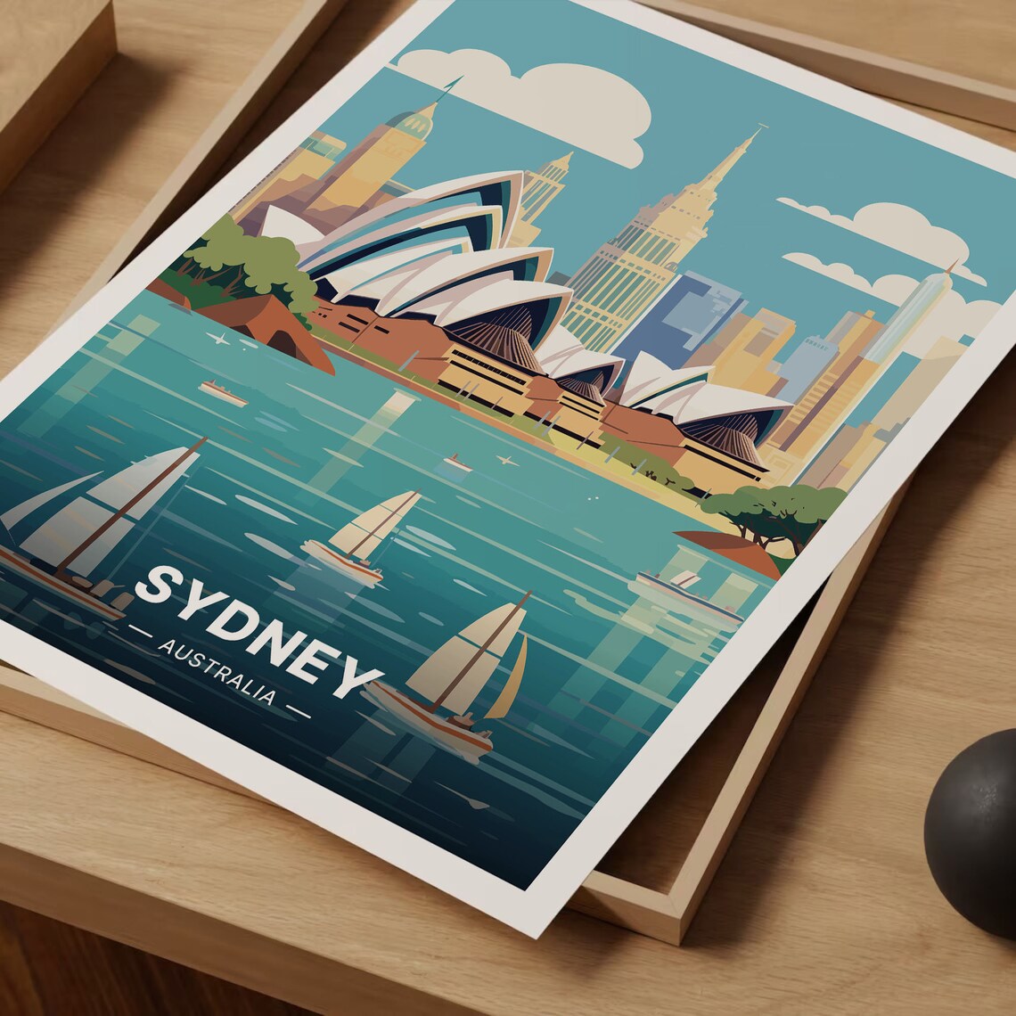 Sydney Australia Travel Poster Opera House Skyline Sailboats Art - Image 3