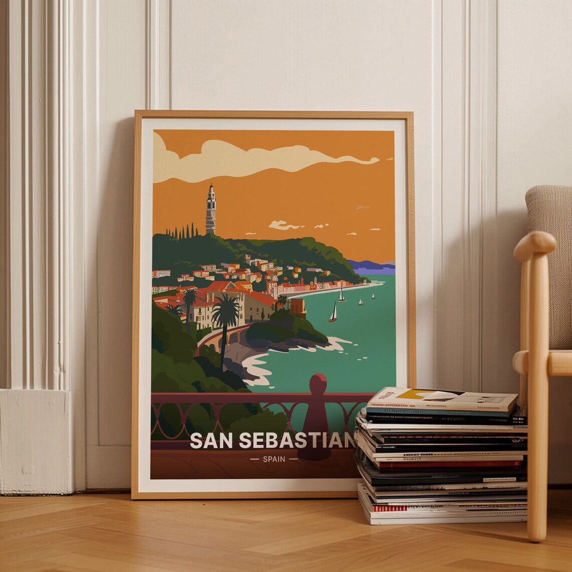 San Sebastian Travel Poster, Spain Cityscape