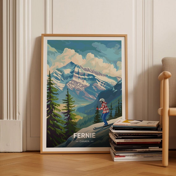 Fernie Ski Resort Travel Poster British Columbia Snowboarding Canadian Wall Art Skiing Decor Whistler Inspired Vintage C20 1658