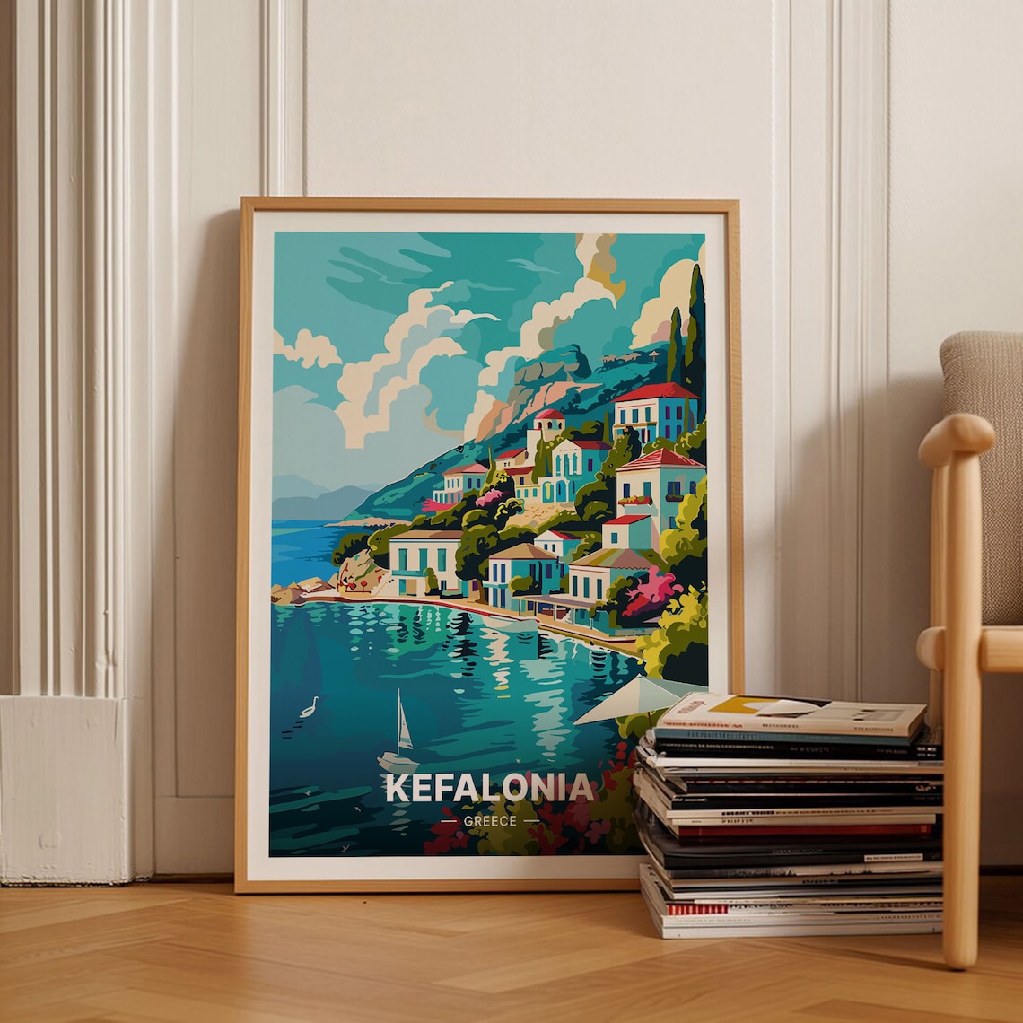 Kefalonia Greece Island Village Turquoise Bay Sailboat Travel Poster