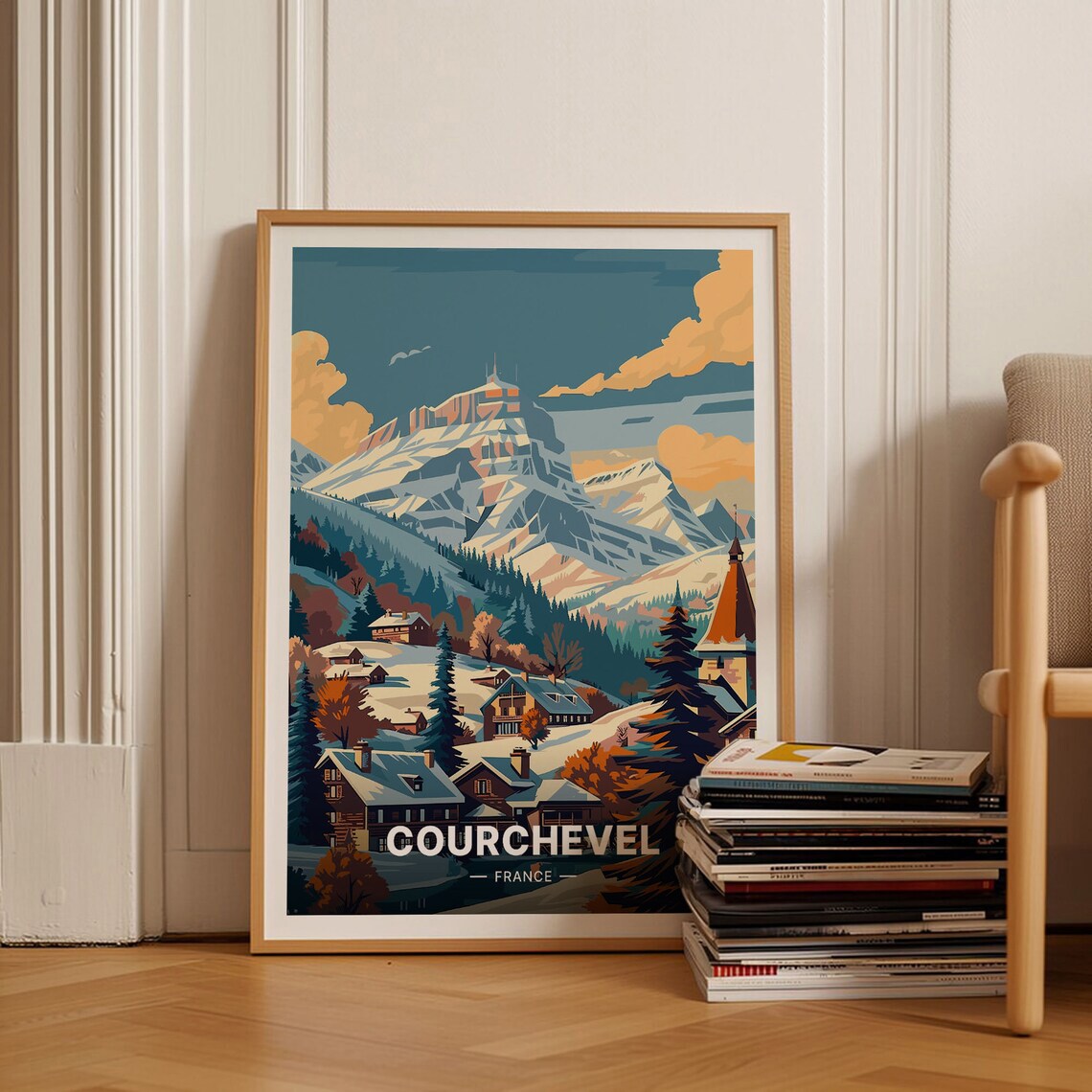 Courchevel France Alpine Ski Village Snowy Peaks Resort Poster