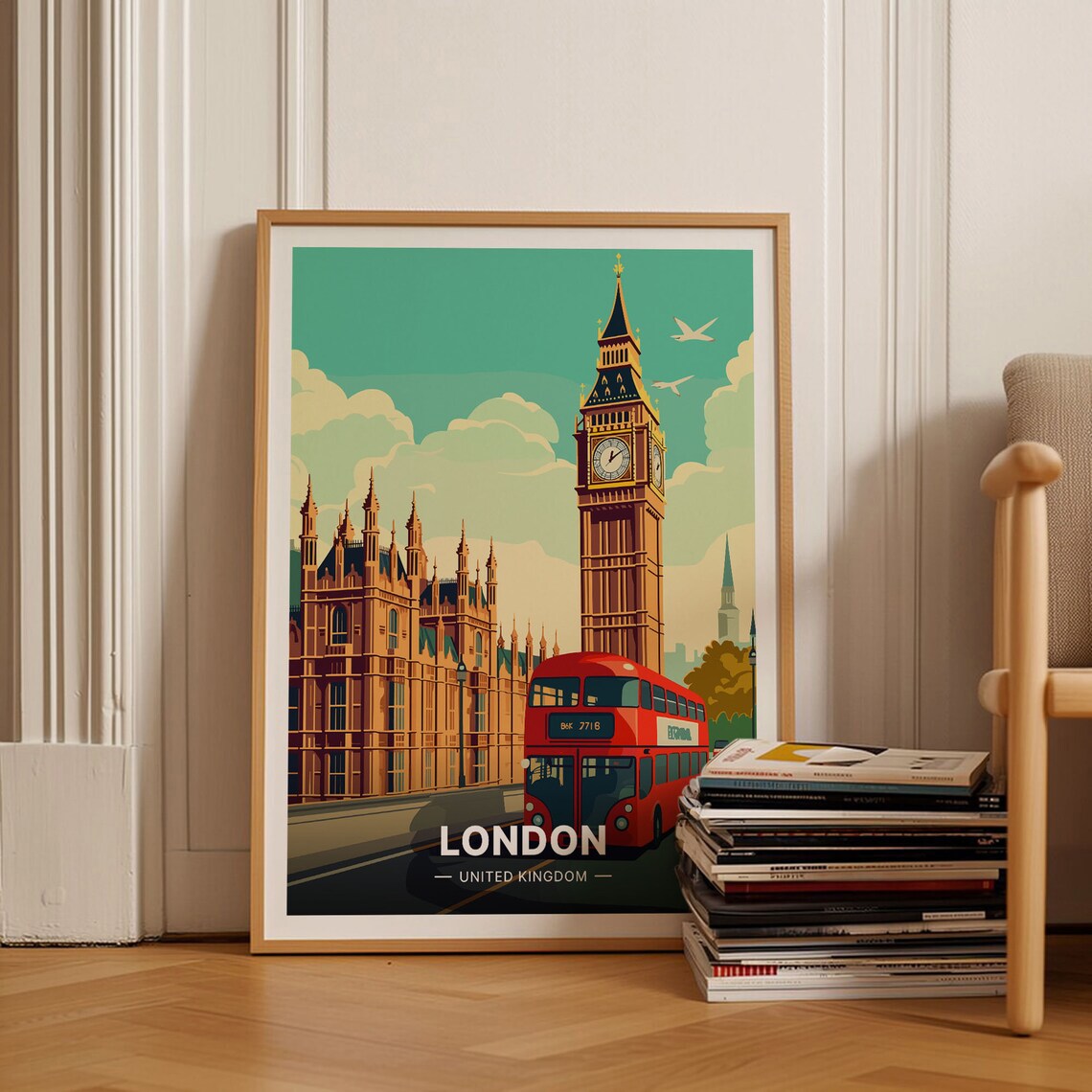 London Big Ben and Bridge Travel Poster, England