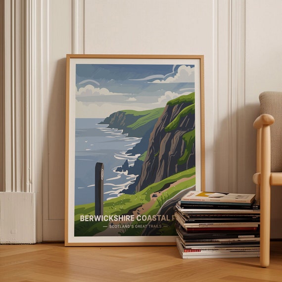 Scotland Coastal Trail Poster Berwickshire Path John Muir Way Vintage Style Travel Art Hiking Adventure Decor C20 1668