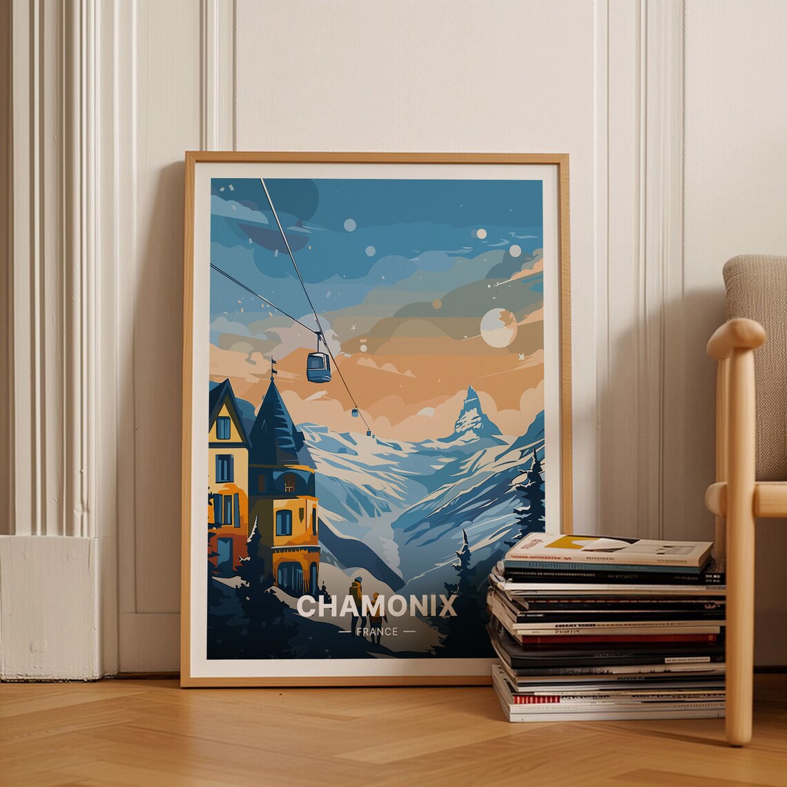 Chamonix Ski Resort Travel Poster, France Winter Landscape