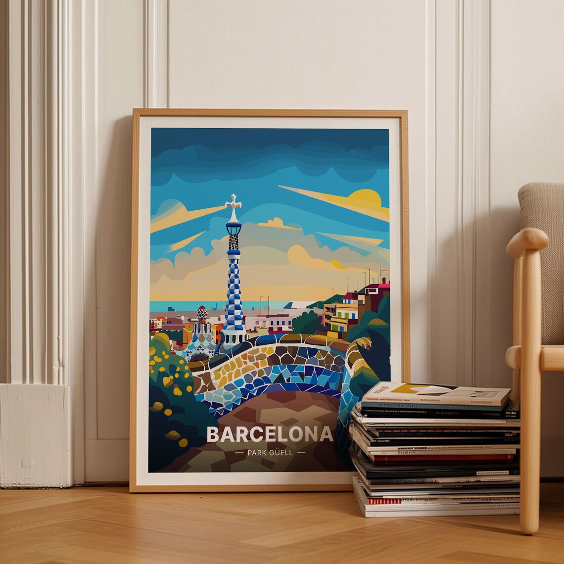 Barcelona Park Gell Travel Poster, Home Office Decor