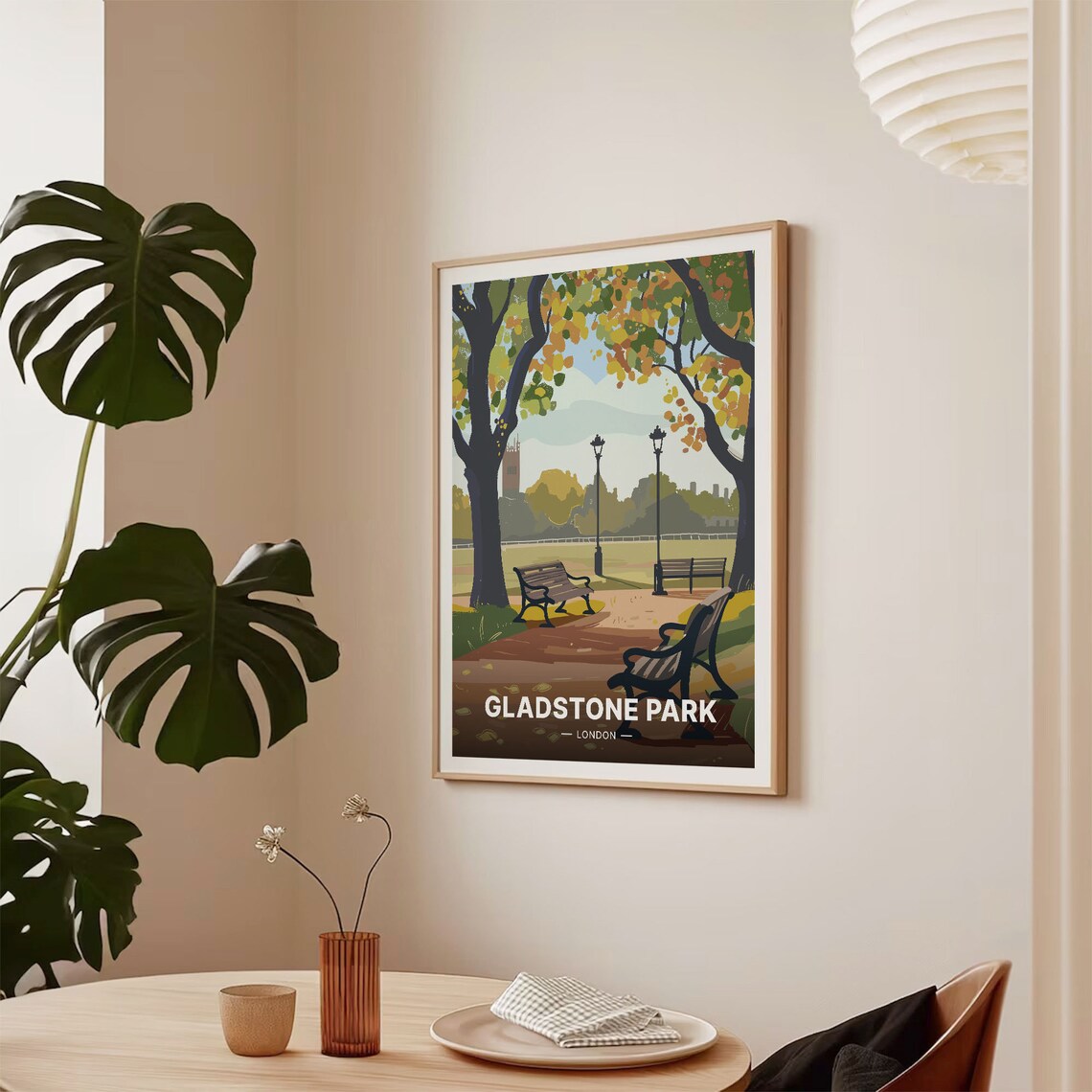 Gladstone Park London Autumn Benches Vintage Travel Poster Art - Image 2