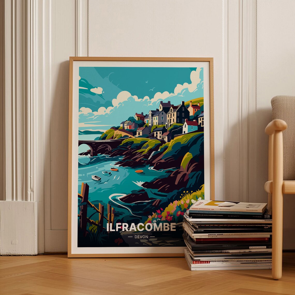 Ilfracombe Devon Harbor Village Cottages Boats Picturesque Cove Poster
