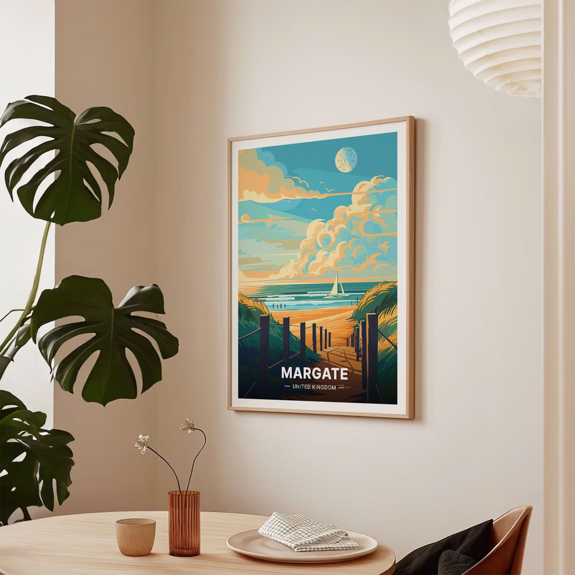 Margate United Kingdom Moonlit Beach Dune Path Sailboat Poster - Image 2