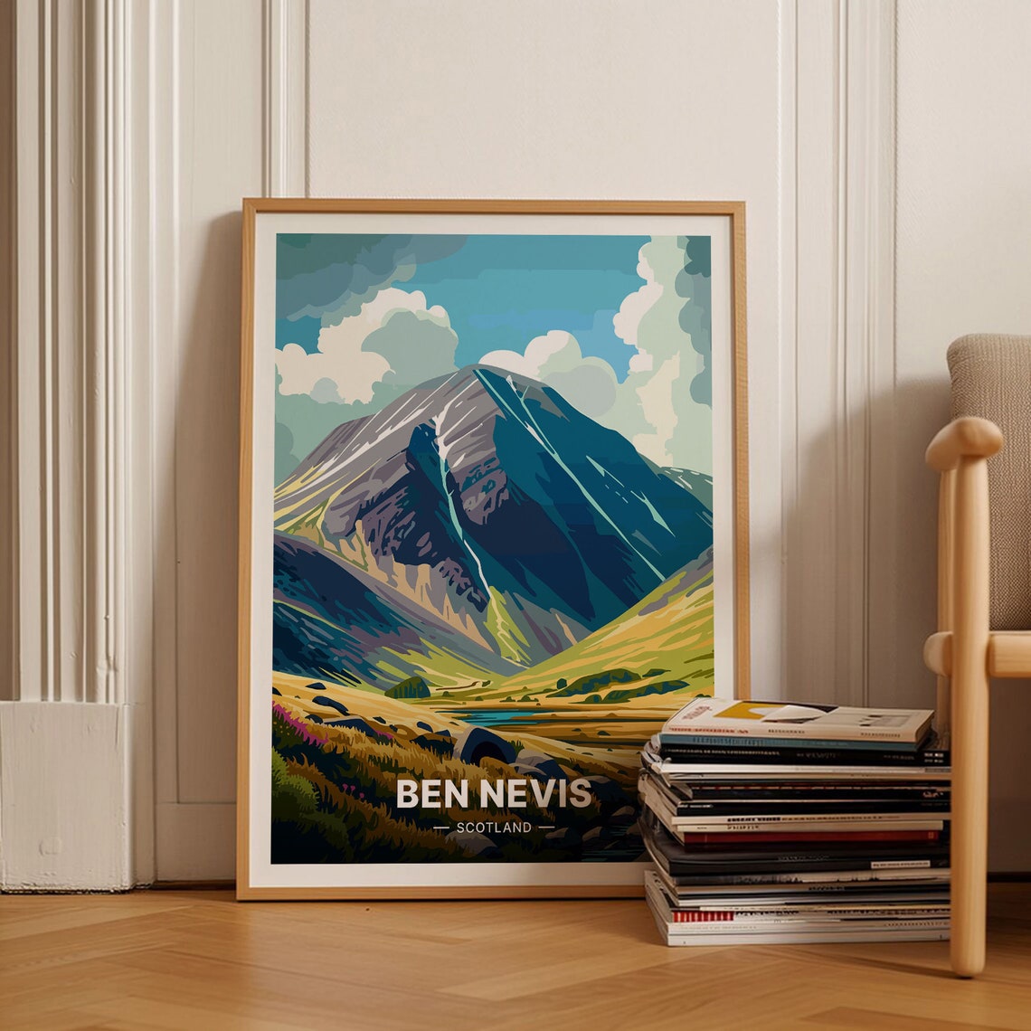 Ben Nevis Scotland Travel Poster Mountain Peak Highland Landscape Art
