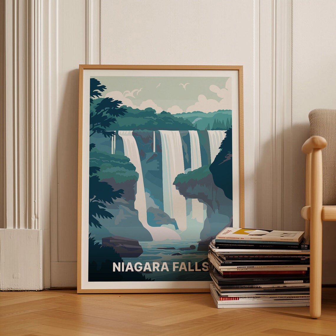 Niagara Falls Cascading Waterfalls Misty Cliffs Scenic Travel Poster