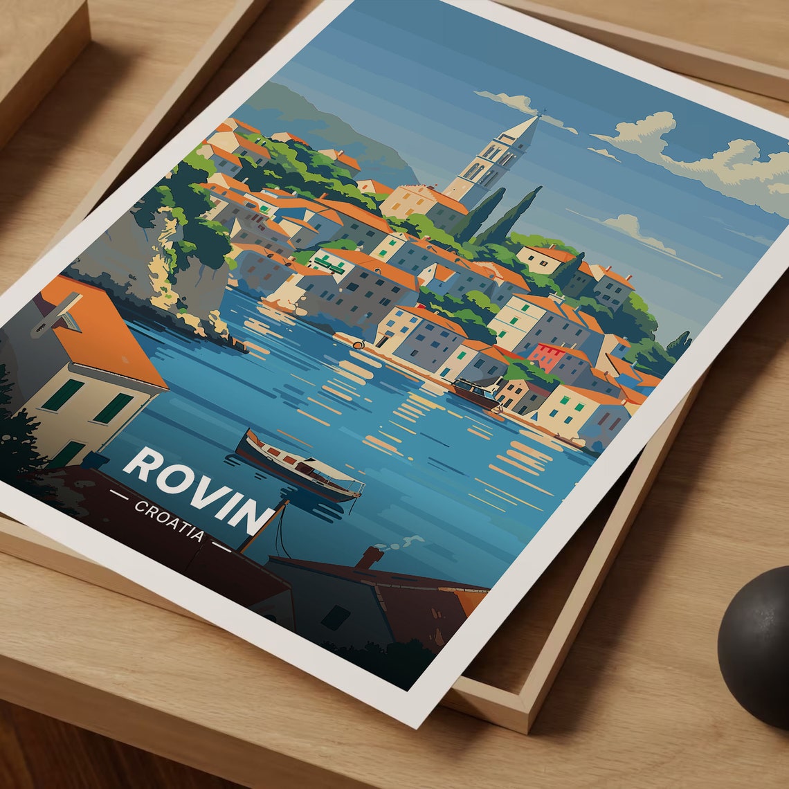 Rovin Croatia Harbour Bell Tower Boats Seaside Vintage Travel Poster - Image 3