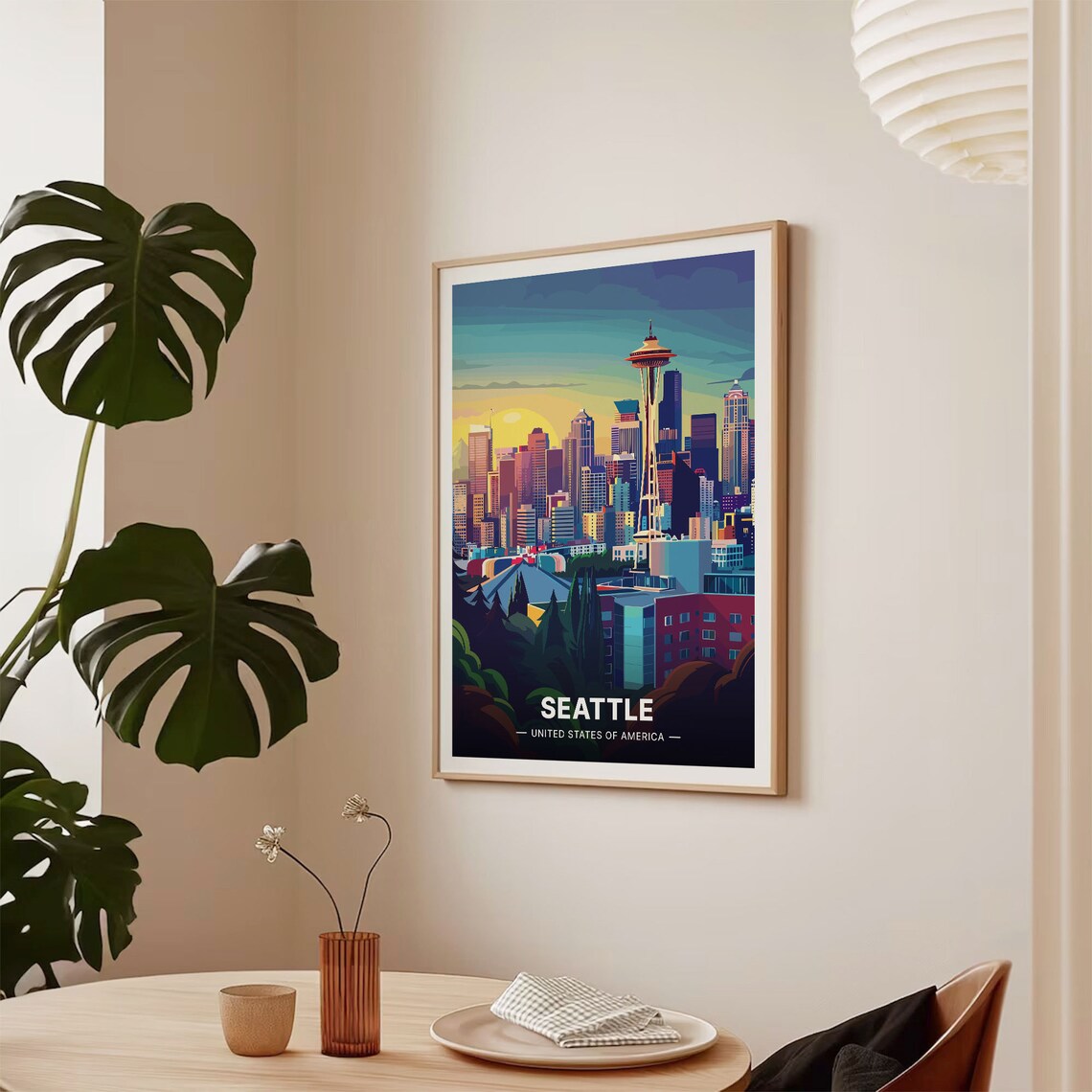 Seattle Skyline Travel Poster, Washington Cityscape - Image 2