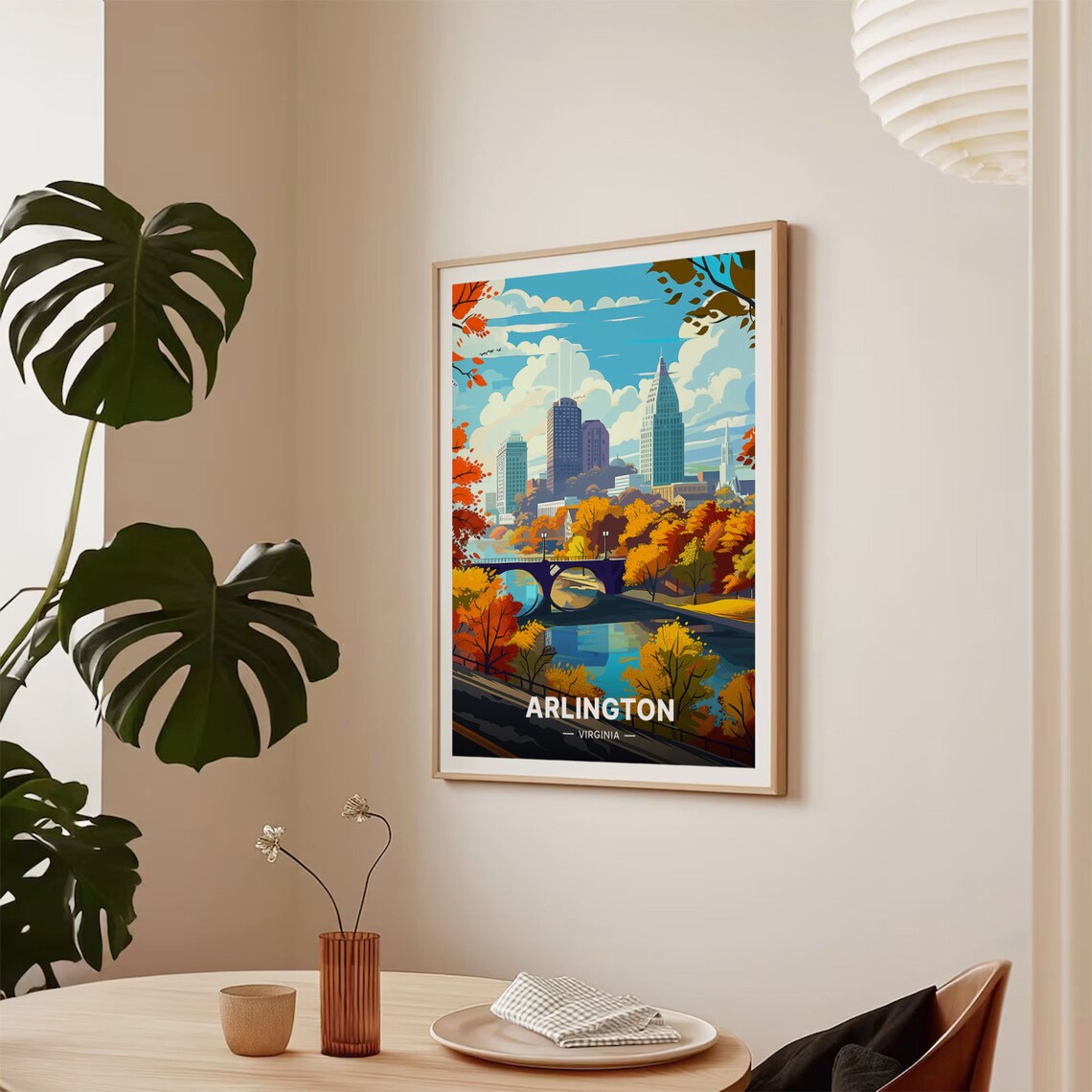 Arlington Virginia Autumn City Skyline River Vintage Travel Poster - Image 2