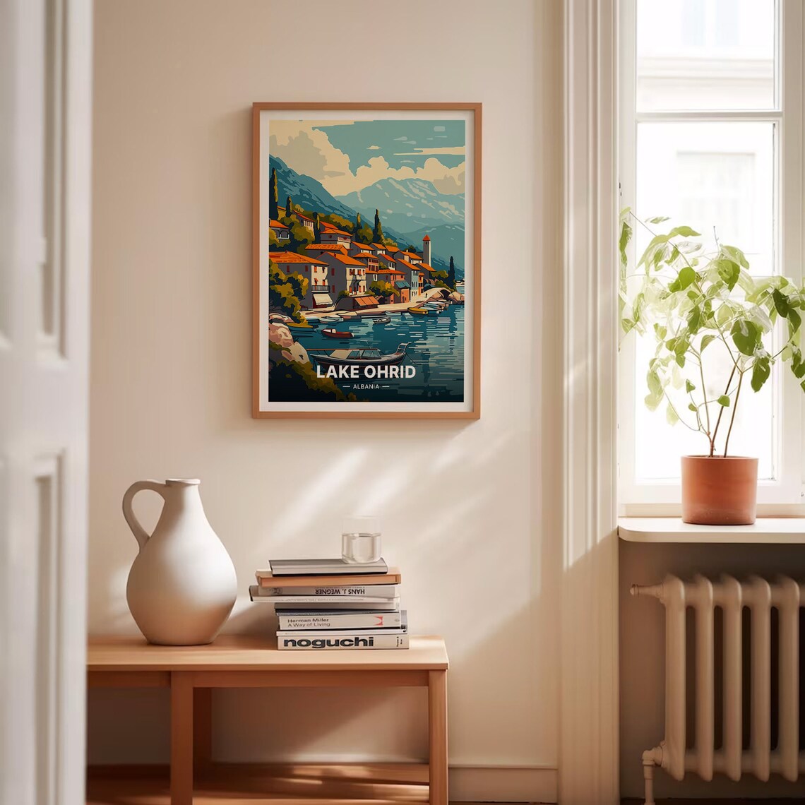 Lake Ohrid Albania Lakeside Village Red Roofs Mountains Travel Poster - Image 4