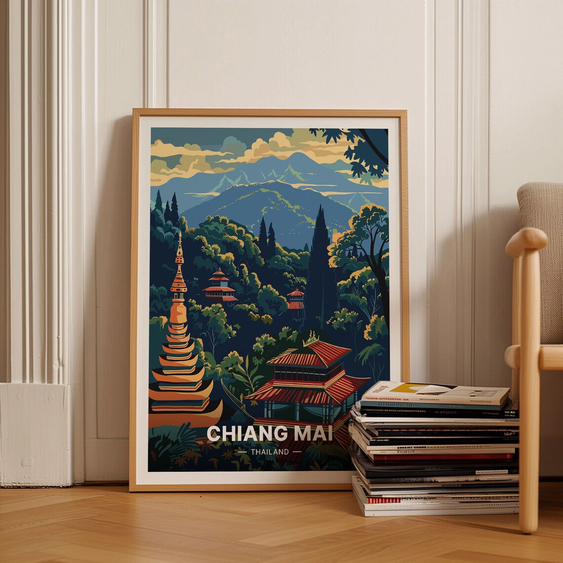 Chiang Mai Travel Poster, Thailand Cityscape Art