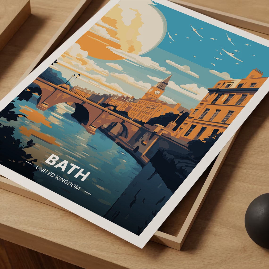 Bath United Kingdom Moonlit Riverside Stone Bridge Travel Poster - Image 3