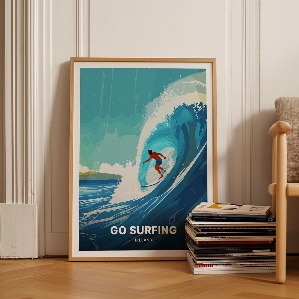 Ireland Surfing Big Wave Rider Beach Ocean Adventure Travel Poster