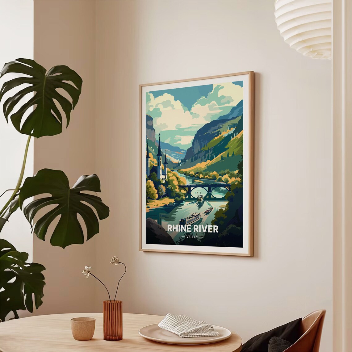 Rhine River Valley Travel Poster, Germany Scenic Landscape - Image 2
