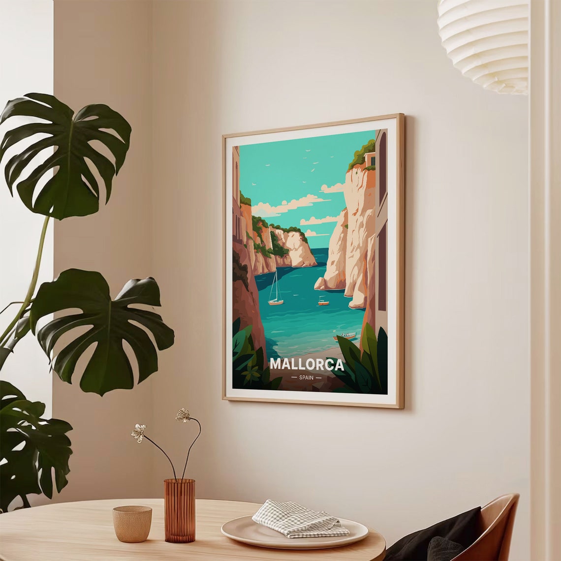Mallorca Spain Travel Poster Turquoise Cove Cliffs Sailboats Art - Image 2