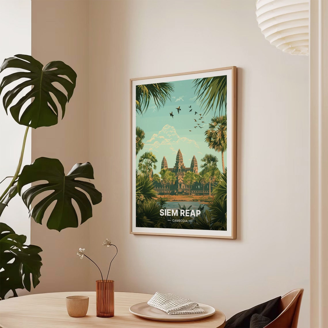 Siem Reap Cambodia Angkor Wat Temple Palm Trees Vintage Travel Poster - Image 2