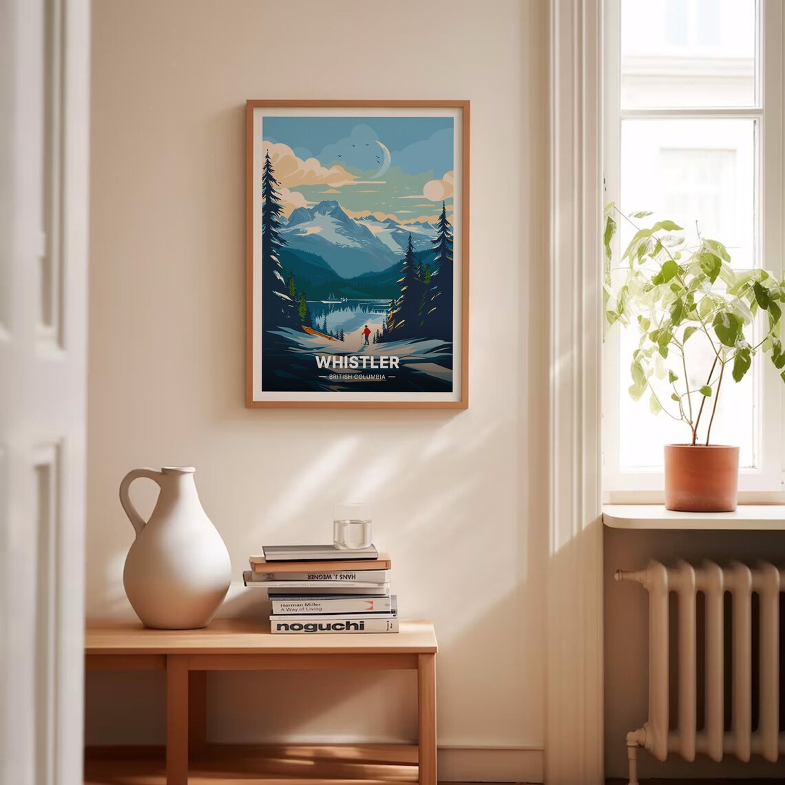 Whistler British Columbia Poster Snowy Peaks Lake Canoe Ski Art - Image 4