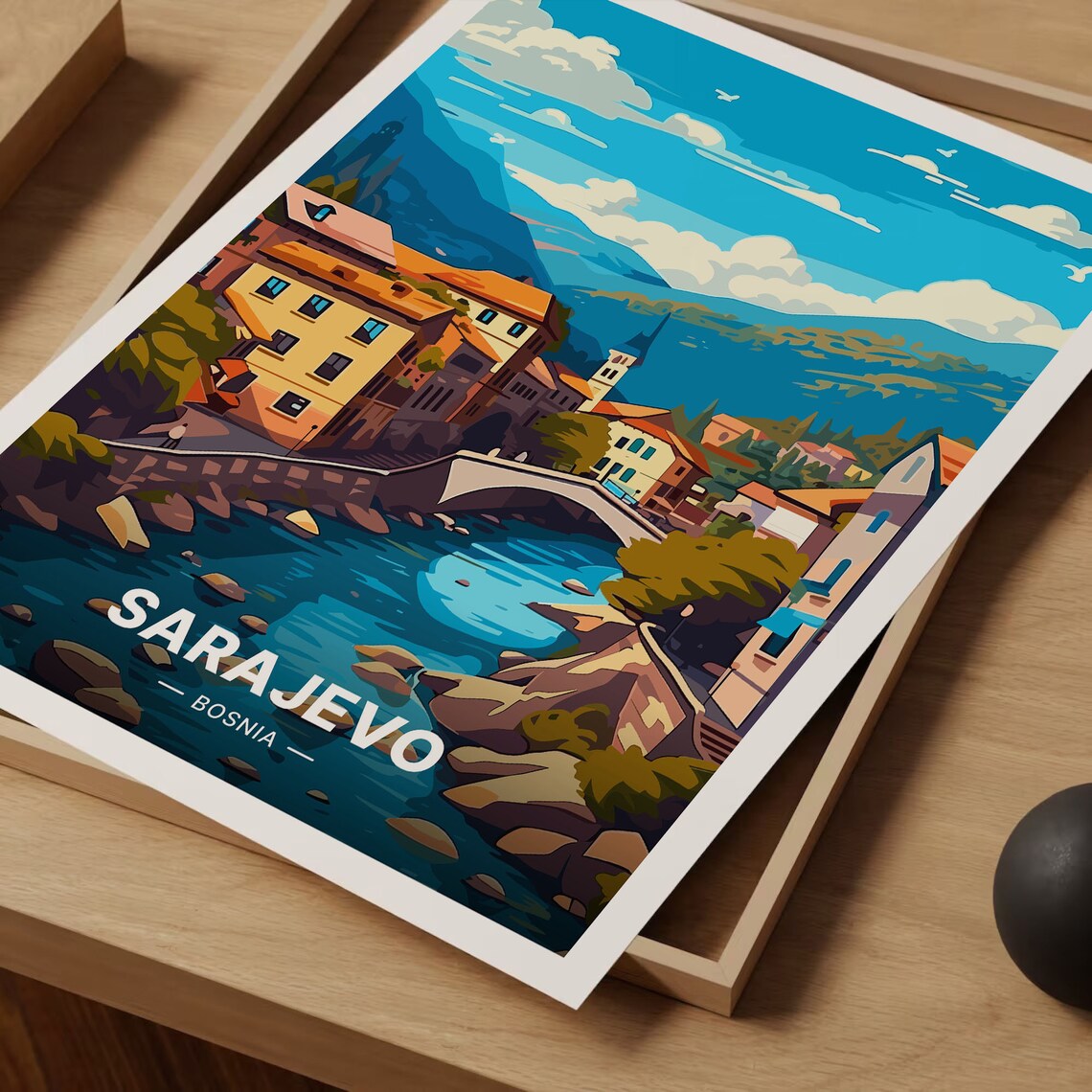 Sarajevo Cityscape Travel Poster, Bosnia Herzegovina - Image 3