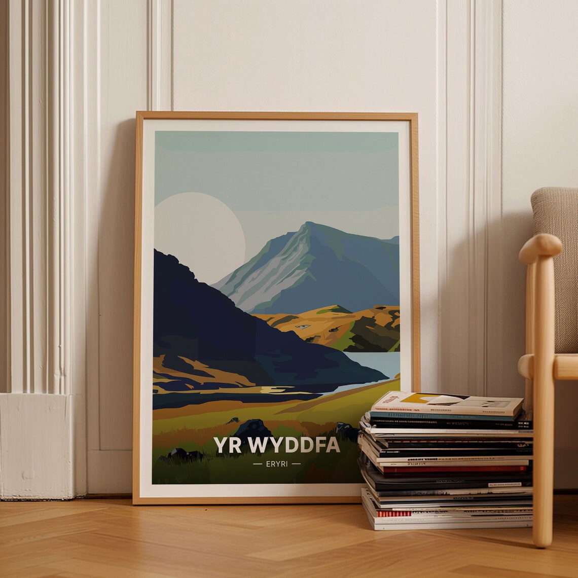 Yr Wyddfa Eryri Wales Mountain Valley Sunset Vintage Travel Poster
