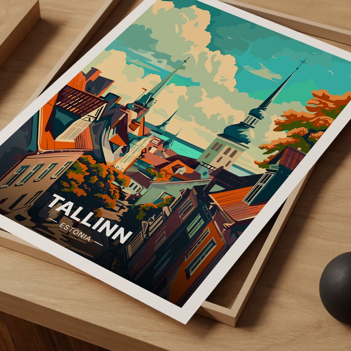 Tallinn Estonia Travel Poster Medieval Old Town Spires Red Roofs Art - Image 3