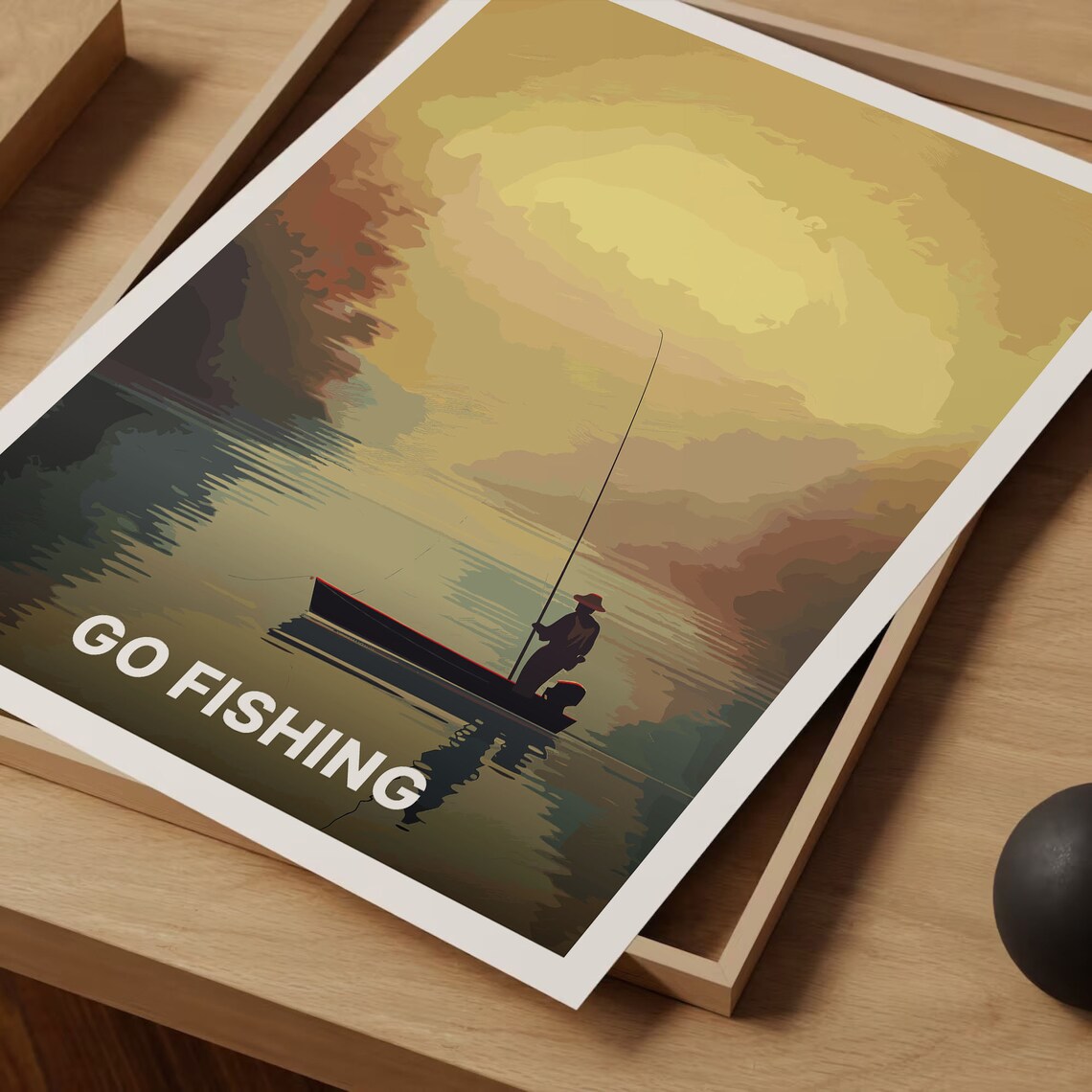Go Fishing Lone Angler Misty Lake Sunrise Adventure Travel Poster - Image 3