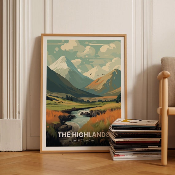 Scottish Highlands Travel Poster, Home Office Decor