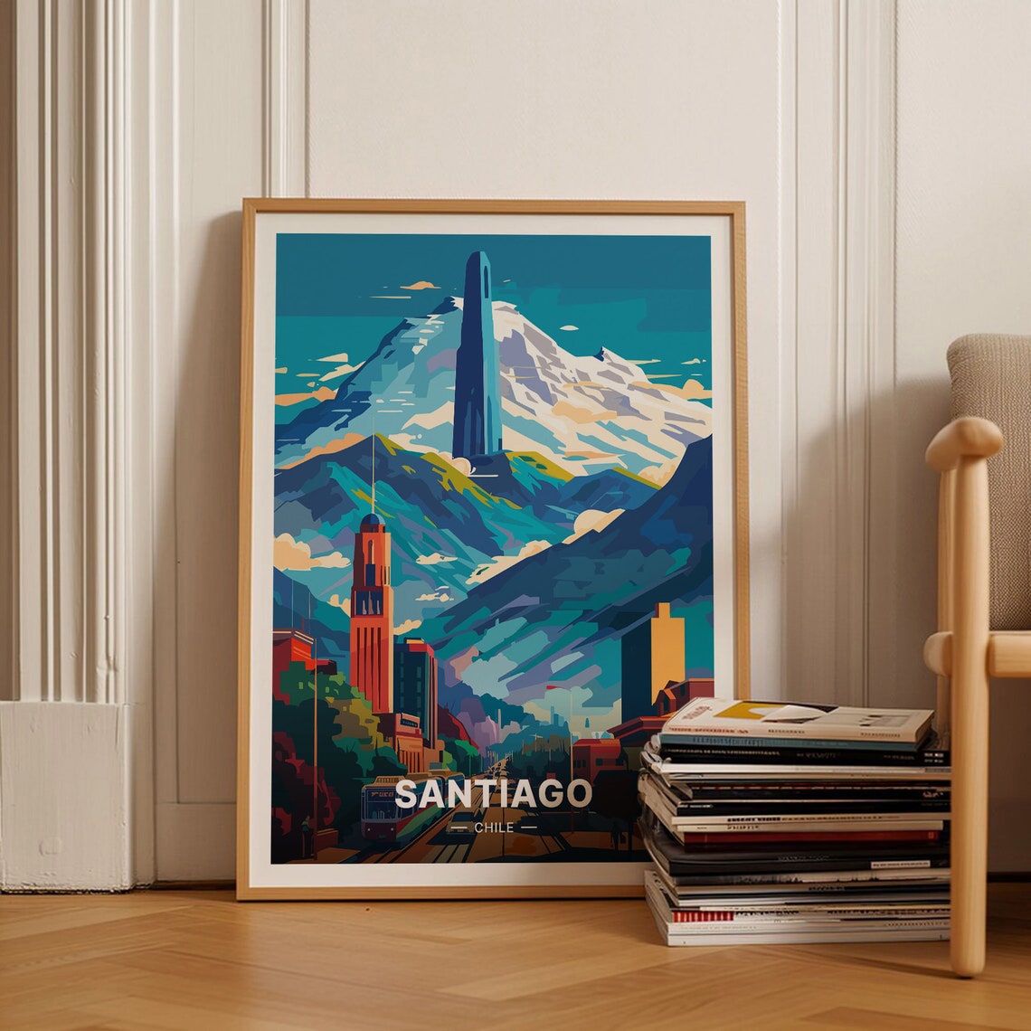 Santiago Chile Andes Mountain Skyline Cityscape Travel Poster
