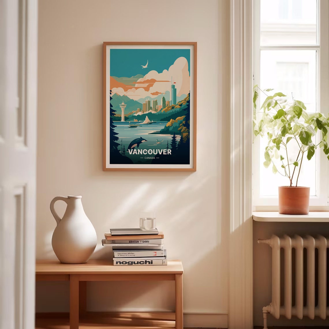 Vancouver Canada Harbor Mountains Orca Whale Scene Travel Poster - Image 4