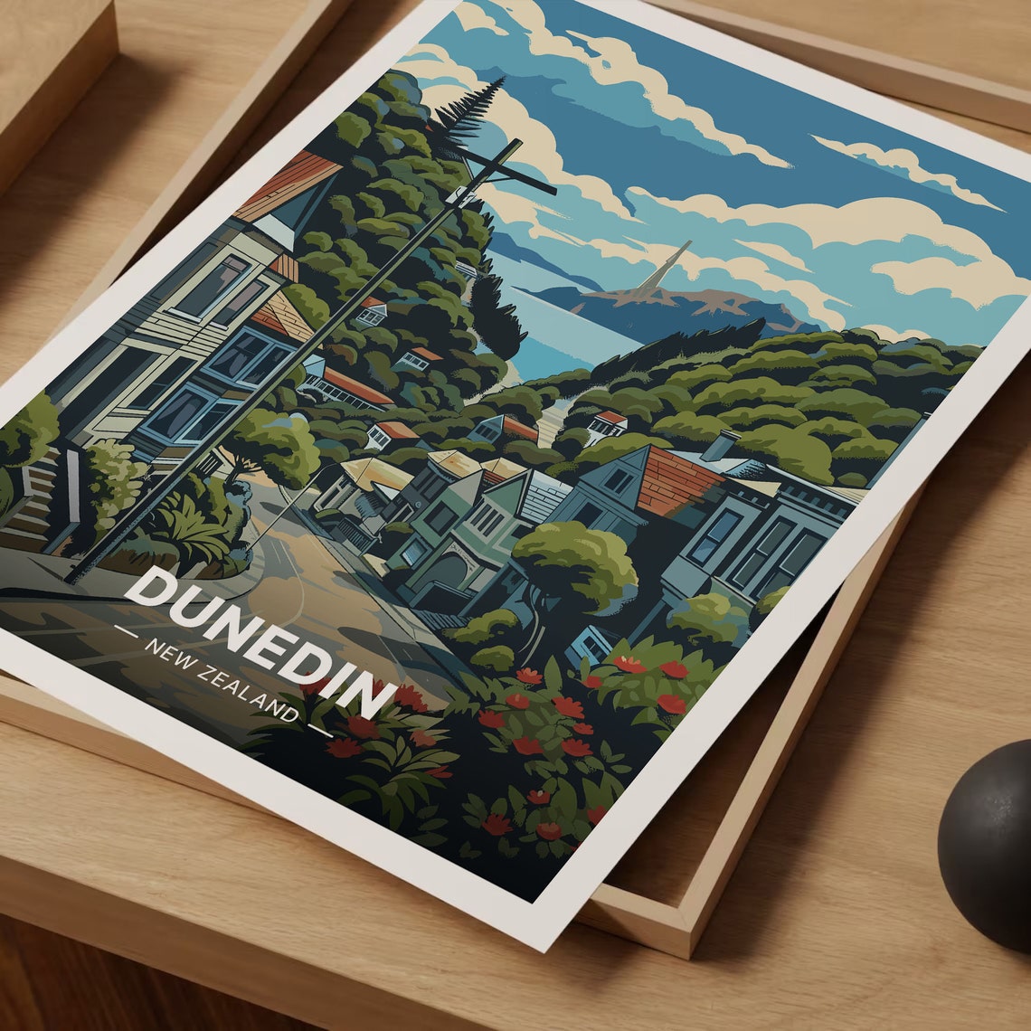 Dunedin New Zealand Harbour City Street Heritage Homes Poster - Image 3