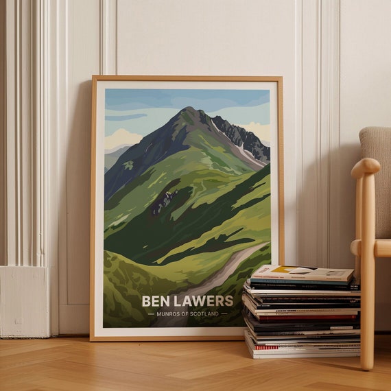 Scotland Travel Poster Ben Lawers Munros Perthshire Highlands Loch Tay Landscape Hiking Adventure Decor Scottish Mountain Art C20 1770