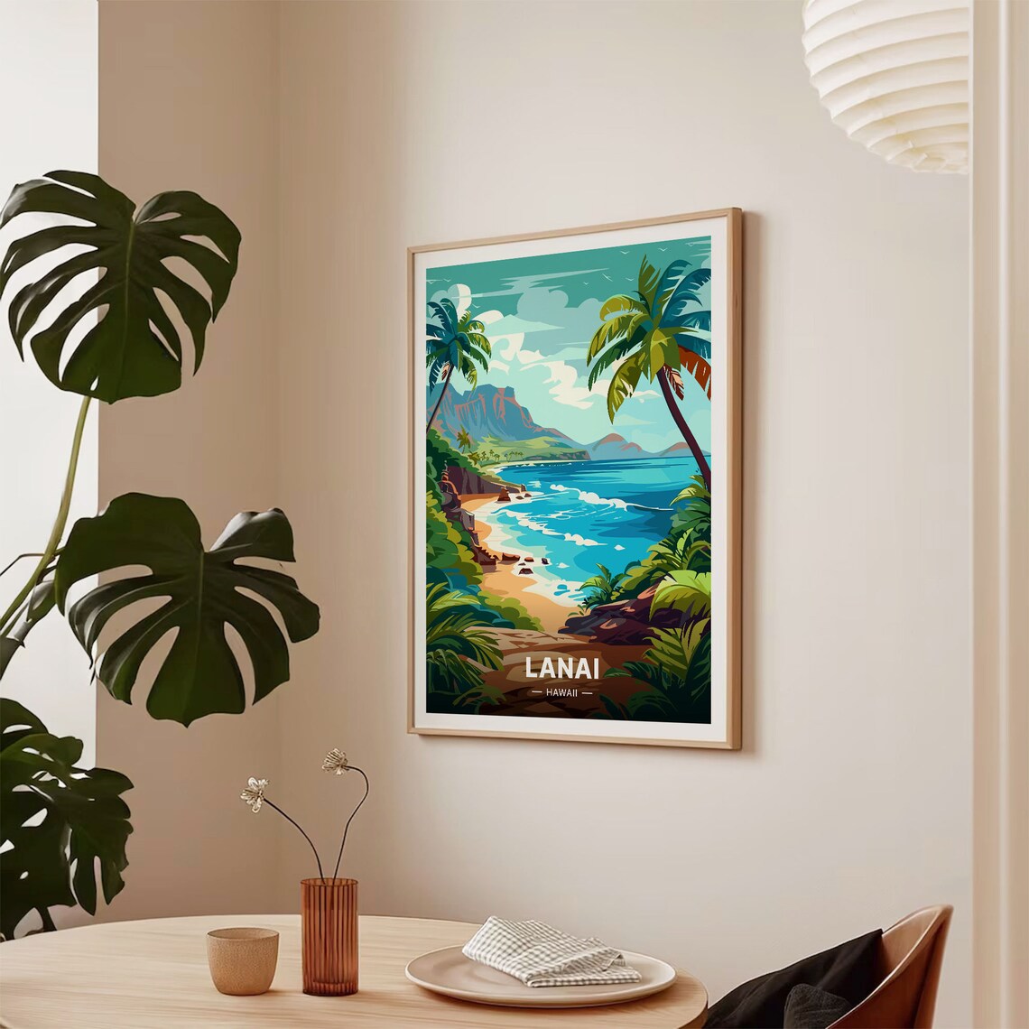 Lanai Hawaii Tropical Beach Palm Trees Vintage Travel Poster - Image 2